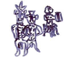 Drawing of male and female standing and female sitting from Pithos 1