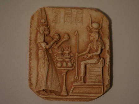 Isis on Throne with Offerings Plaque - Click Image to Close