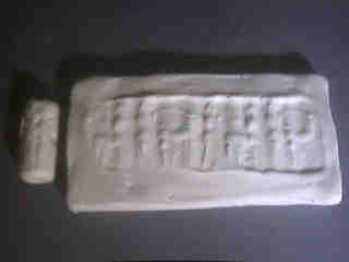 Canaanite Cylinder Seal: Enthroned Deity Replica - Click Image to Close