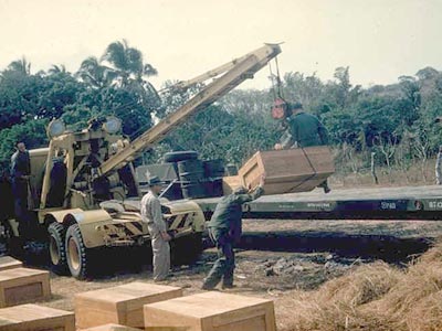 Packing fossils into crates for travel